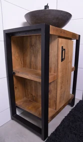 MD Interior Mocu mangohout wastafelmeubel 60cm met natuurstenen kom
