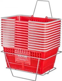 VEVOR Boodschappenmand, 12 stuks, 21L stevige kunststof boodschappenmand met handvat en standaard, 41,5 x 29,5 x 21,8 cm, draagbare boodschappenmand