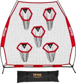 VEVOR Football Coach Throwing Net Practice Net (2170 x 1255 x 2230 mm) met 5 doelvakken, draagbare opbergtas en boogframe, training voor quarterback-passnauwkeurigheid, rood