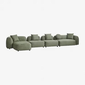 Modulaire 4-delige Chaise Longue Zitbank Links In Coco Chenille Stof Chenille Groen – Salie - Sklum