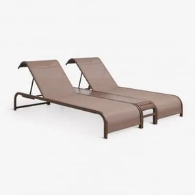 Set Van 2 Verstelbare Ligstoelen En Bijzettafel Van Staal Marietta Bruin – Chocolade - Sklum