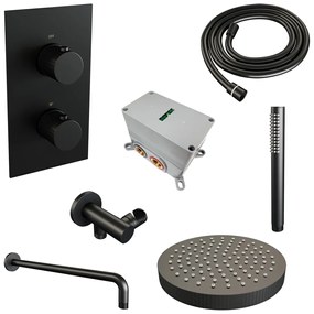 Brauer Stripe inbouw regendouche met 25cm hoofddouche, gebogen muurarm en staafhanddouche set 14 zwart mat