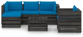 vidaXL 6-delige Loungeset met kussens grijs geïmpregneerd hout