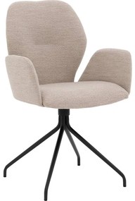 Goossens Eetkamerstoel Hera beige stof met armleuning, modern design