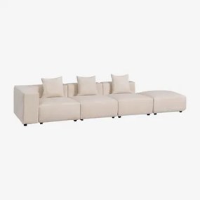 Modulaire Hoekbank Links Met 3 Delen Met Hoge Armleuning En Poef (↔︎370 Cm) Bruna Corduroy Beige – Linnen - Sklum