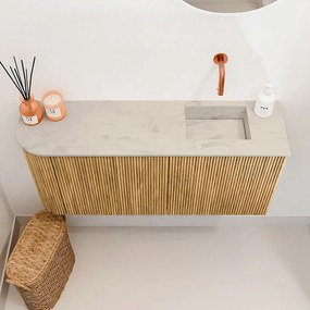 Mondiaz Joya DLux 90cm toiletmeubel ronding links oak met wastafel faye rechts zonder kraangat opalo