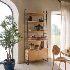 Boekenkast van gefineerd eikenhout en roestvrij staal, hoogte 190 cm, WATFORD