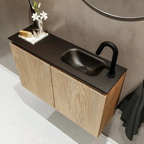 Mondiaz Ture 80cm toiletmeubel washed oak met wastafel urban rechts 1 kraangat