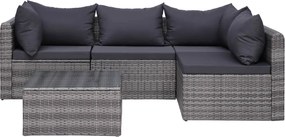 vidaXL 5-delige Loungeset met kussens poly rattan grijs