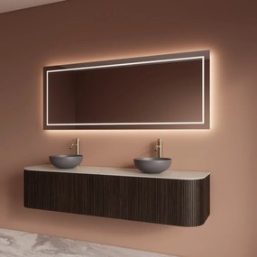 Gliss Design Alluro badmeubel ribbelfront met ronding links/rechts 180cm ebony en wit marmer toppaneel