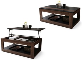 LUSSO Zwart mat/Bruine Eik - MODERNE SALONTAFEL MET VERHOOGD BLAD + OPBERGRUIMTE + SCHAP (OP WIELEN!)
