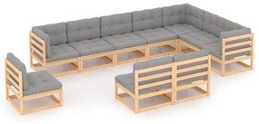 vidaXL 10-delige Loungeset met kussens massief grenenhout