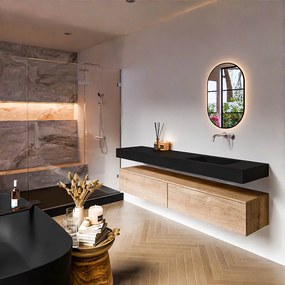 Zaro Alan badmeubel 190cm washed oak 2 lades met vrijhangende wastafel cloud rechts zonder kraangat urban