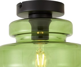 Retro plafondlamp zwart met groen glas - Denise