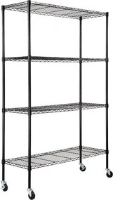 VEVOR opbergrek met wielen, 4-laags verstelbaar, draagvermogen 700 lbs, robuuste garageplank, metalen organizer, draadplank, zwart, 120 x 45 x 188 cm voor keuken, voorraadkast, kelder, badkamer