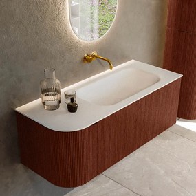 Mondiaz Kurve 115cm badmeubel ronding links ruby met 1 lade en deur en wastafel big small rechts zonder kraangat