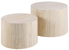Ronde Salontafelset Beige Travertin Look