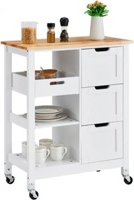 VEVOR Keukeneilandwagen, 26 inch mobiele ontbijtbar met houten blad, verrijdbare keukentafel met 3 lades en planken, draagbare eilanden op wielen, voor eetkamer, keuken, woonkamer, boerderij,