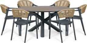 Tuinset Ronde Tuintafel 6 personen 150 cm Kunststof Grijs  Domani Furniture Toscano/Ancona