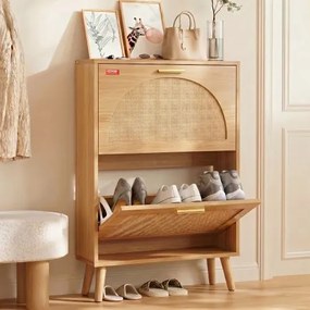 VEVOR Slim schoenenkast, schoenenrek houtkleur, 600 x 168 x 877 mm schoenenkieper met 2 kleppen + bovenste opbergvak, schoenenkist draagvermogen 36,28 kg, massief houten schoenenkast voor de gang