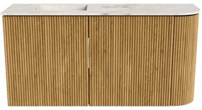 Mondiaz Joya DLux 80cm toiletmeubel ronding rechts oak met wastafel faye links 1 kraangat frappe