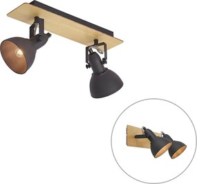 Plafondspot zwart met hout 2-lichts draai- en kantelbaar - Jakub