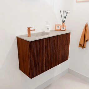 Mondiaz Joya DLux 70cm toiletmeubel ronding rechts ruby met wastafel faye links 1 kraangat opalo
