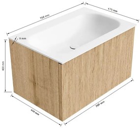 Mondiaz Kurve 70cm badmeubel oak met 1 lade en wastafel big small midden 1 kraangat urban