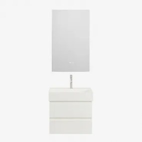 Badkamermeubelset Van Hout En Essenhoutfineer Met Geïntegreerde Wastafel Ona Wit & Rectangular Led And Antifog 55x90 Cm Kirvex & - Sklum