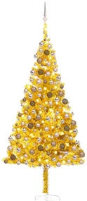 vidaXL Kunstkerstboom met LED's en kerstballen 210 cm PET goudkleurig