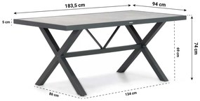 Dining Tuintafel   185 cm Aluminium Grijs  Crossley