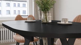 Mazzoni ALMO Zwart mat / zwarte poten - OVALE UITSCHUIFTAFEL 120-220 cm VOOR 10-12 PERSONEN