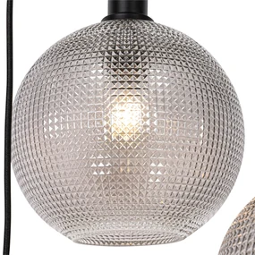 Design hanglamp zwart met smoke glas 3-lichts - Chico Design E27 rond Binnenverlichting Lamp