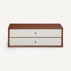 Nachtkastje met 2 laden, B110 x D42 cm, notenhoutfineer en stof, ARCHIVITA XL