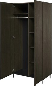 Kledingkast Catevari 100, Donkerbruin, Zwart, 196x92x54cm, 81.5 kg, Kledingkast deuren: Met scharnieren, Aantal planken: 5, Aantal planken: 5