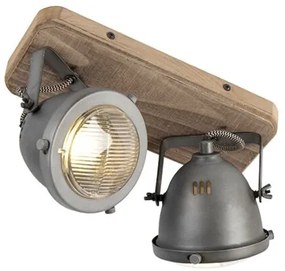 Industriële smart Spot / Opbouwspot / Plafondspot grijs met hout incl. 2 WiFi GU10 - Emado Industriele / Industrie / Industrial GU10 Binnenverlichting Lamp