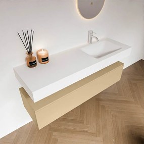 Zaro Alan badmeubel 140cm sand 1 lade met vrijhangende wastafel cloud rechts 1 kraangat talc