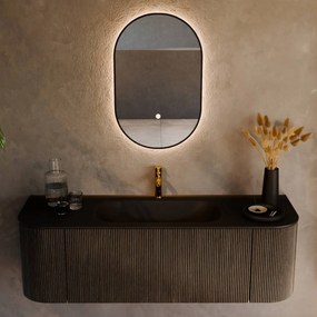 Mondiaz Kurve 140cm badmeubel ronding links/rechts shadow met 1 lade en 2 deuren en wastafel big small midden 1 kraangat urban