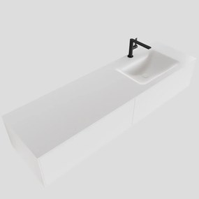 Zaro Lagom volledig naadloos solid surface onderkast 160cm mat wit met 2 lades Push tot open. Compleet met solid surface wastafel met 1 kraangat(en)