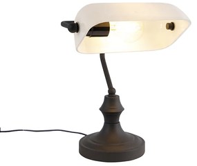 Klassieke notarislamp zwart met opaal glas - Banker Klassiek / Antiek E27 Binnenverlichting Lamp