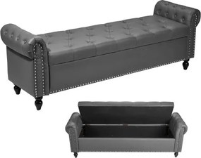 VEVOR Ottoman Bank (460 x 1660 x 560 mm) van PU-leer met houten poten &amp; opbergruimte &amp; knoopsluiting &amp; gerolde armleuningen, schoenenbank met een draagvermogen van 300 kg, bedbank slaapkamerbank grijs