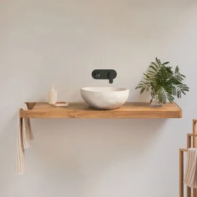 Conjunto Van Meubel 130x45 Cm Hangend In Teakhout Neill Teakhout & Onregelmatige In Wit Cement ↔︎40 Cm Fedro & Spiegelloze - Sklum