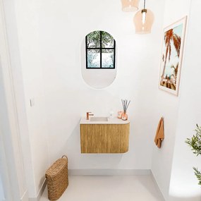 Mondiaz Joya DLux 60cm toiletmeubel ronding rechts oak met wastafel faye links 1 kraangat meli