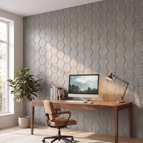 Hexagon Panel Grijs Walnoot met Grijs Vilt 81CM | Akoestisch | Wanddecor | Zeshoekig- Grijs vilt