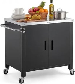 VEVOR Outdoor Grillwagen met opbergkast, 102 cm grilltafel met roestvrijstalen blad, kruidenrek, haken en handdoekhouder, keukenwagen & serveerwagen voor terras, tuin, bar en barbecue.