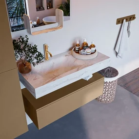 Mondiaz Alan DLux badmeubel 100cm oro 1 lade met wastafel frappe links 1 kraangat