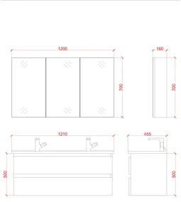 SaniGoods Sally badkamermeubel 120cm donker eiken met dubbele Solid Surface wastafel rechthoek