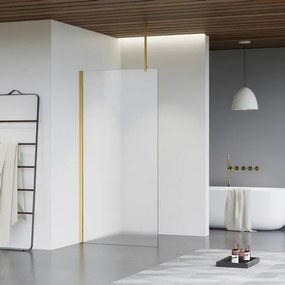 Fortifura Galeria inloopdouche - 60x200cm - mat glas - plafondarm - Geborsteld Messing PVD (Goud) SW797923/SW797910/SW804543