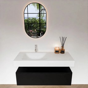 Zaro Alan badmeubel 110cm urban 1 lade met vrijhangende wastafel cloud links 1 kraangat talc