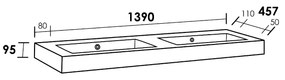 Sanituba Florence wastafel mineraalmarmer zonder kraangaten 140cm